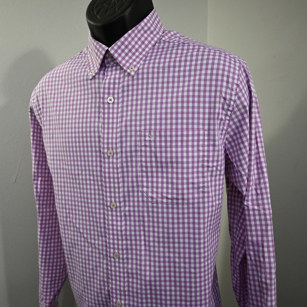 Southern Tide Button Down Shirt Mens Medium Purple Gingham Performance Stretch